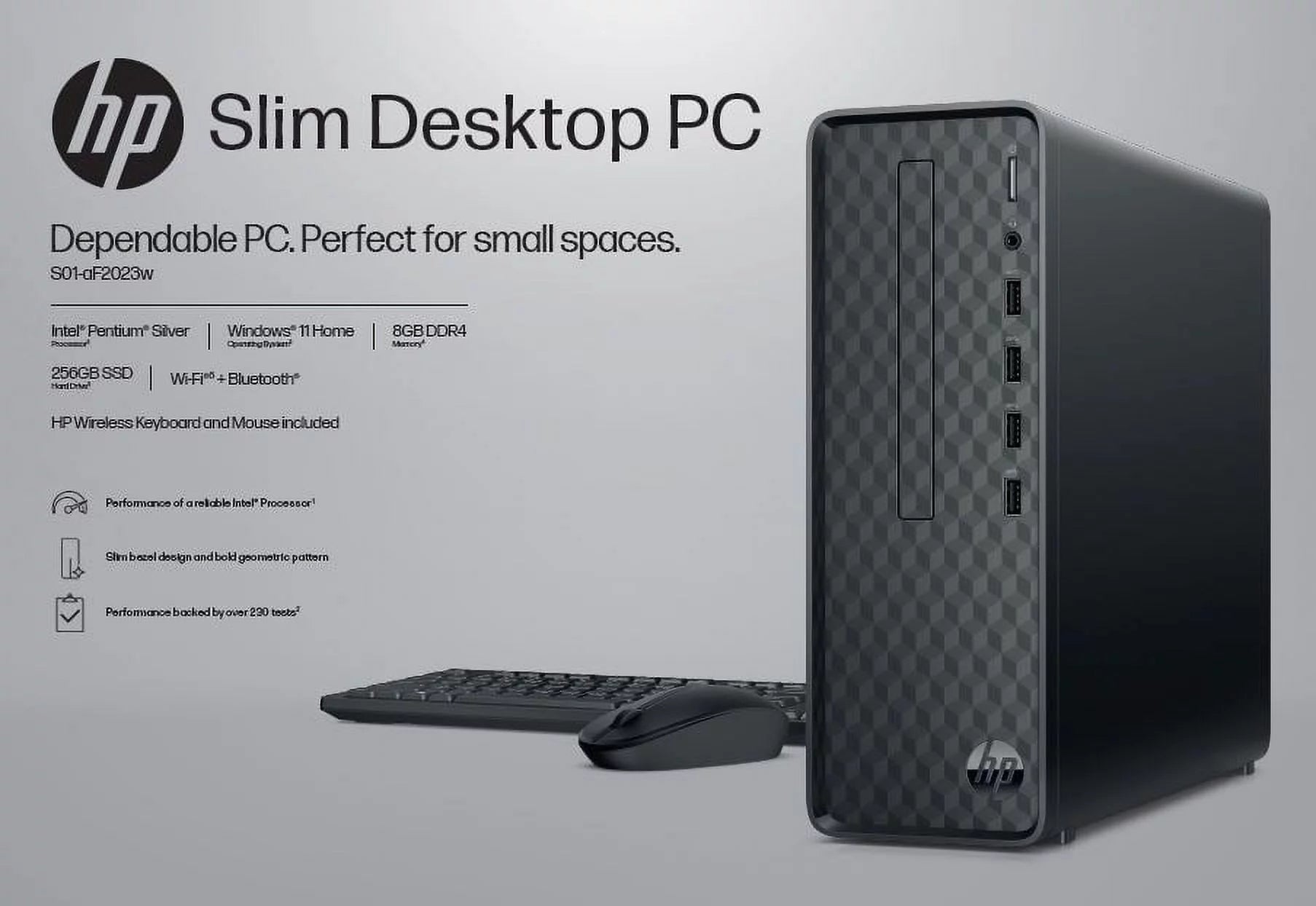 HP Slim Desktop Tower, Intel Pentium, 8GB RAM, 256GB SSD, Windows 11 Home, Black L736