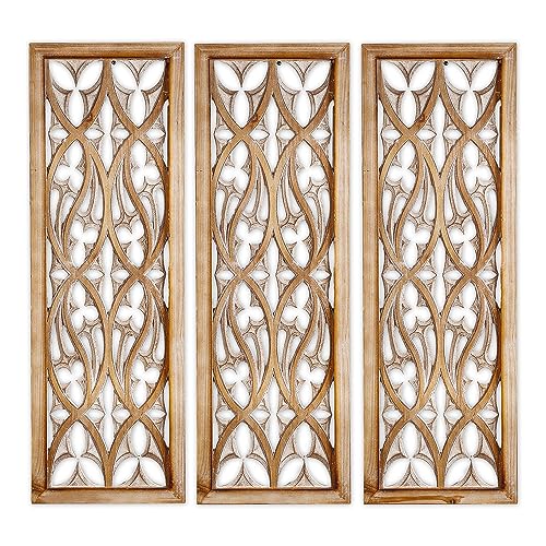 XIAOAIKA Carved Wood Wall Art Decor - Floral Design Panel, 33.1 x 14.6 inches, 2 Panels O462