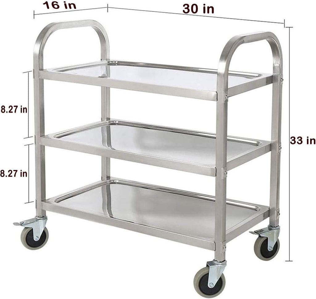 Stainless Steel 3-Tier Kitchen Utility Cart with Locking Wheels a7