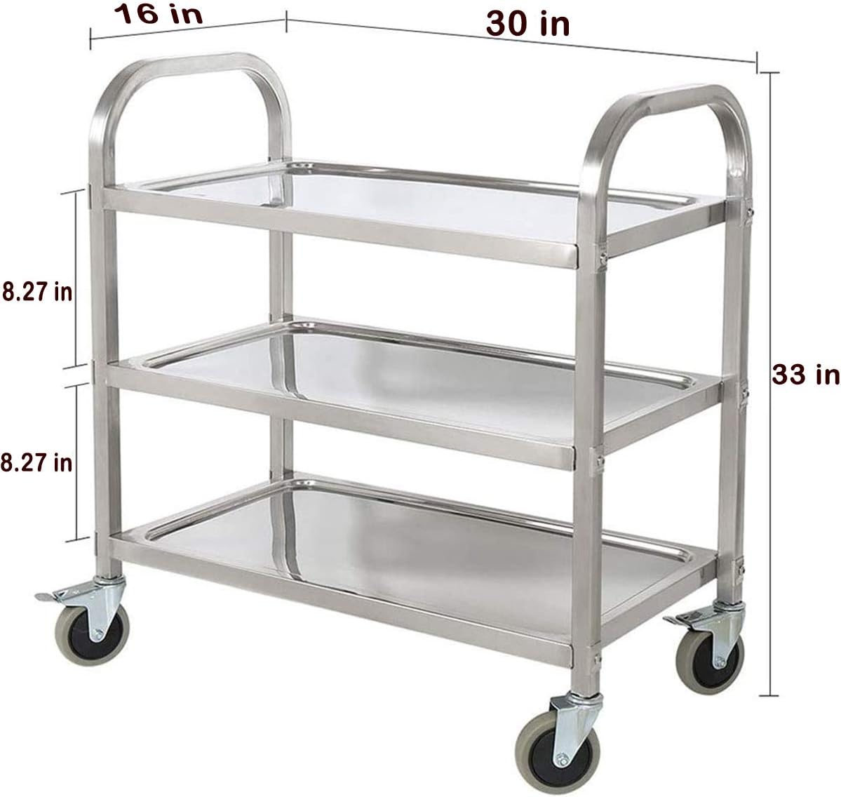 Stainless Steel 3-Tier Kitchen Utility Cart with Locking Wheels a7