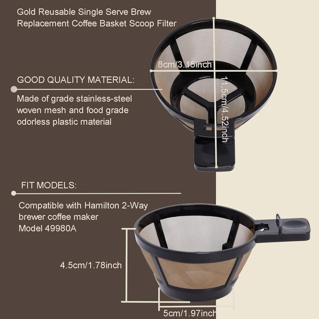 Reusable Gold Coffee Filter Basket for Hamilton Beach 2-Way, Pack of 2 D36703
