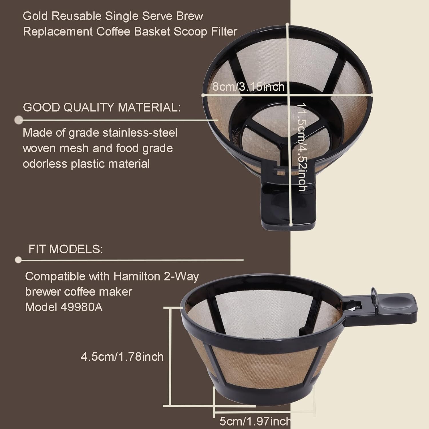 Reusable Gold Coffee Filter Basket for Hamilton Beach 2-Way, Pack of 2 D36703