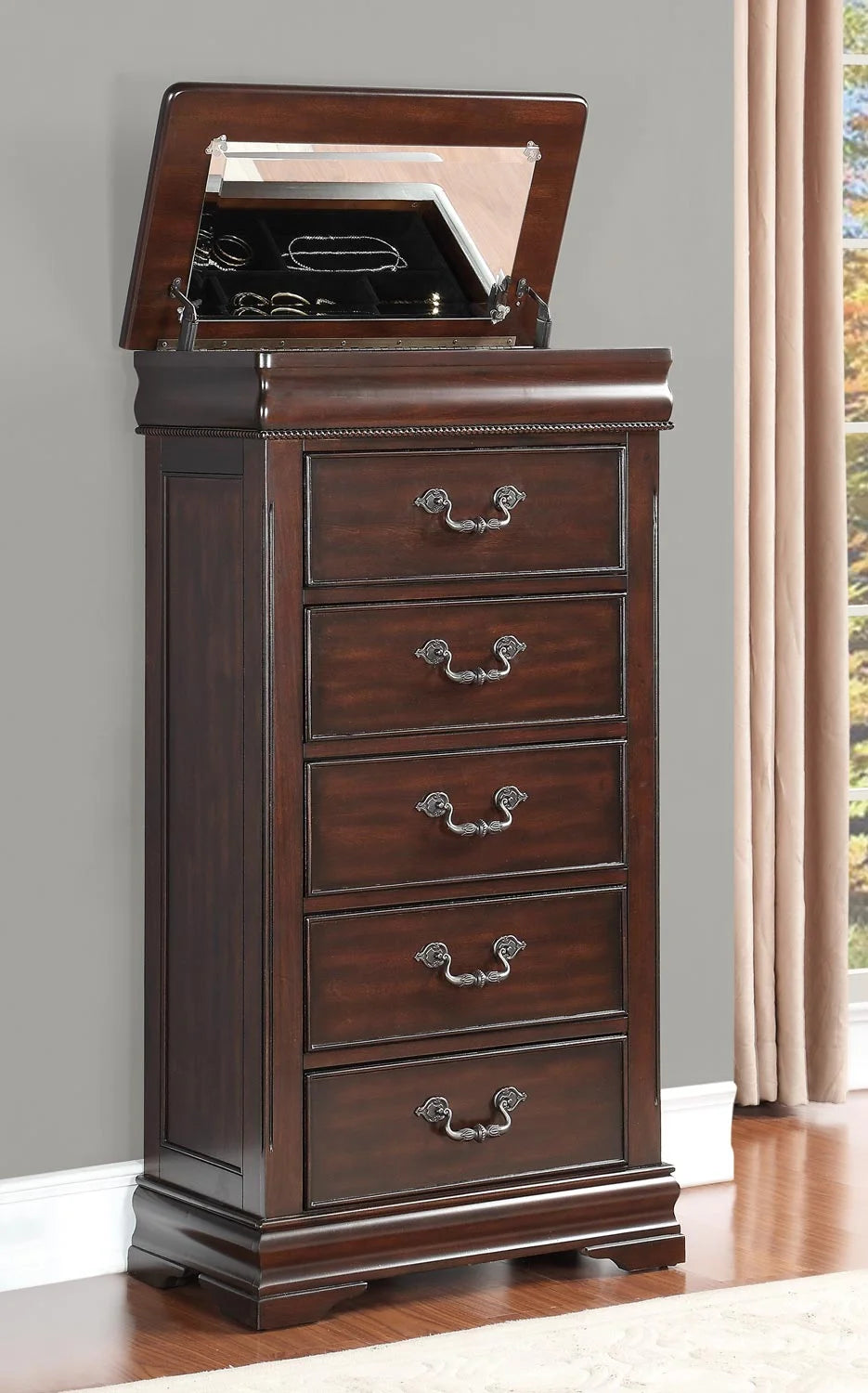Martel Lift Top Lingerie Chest in Dark Cherry Finish