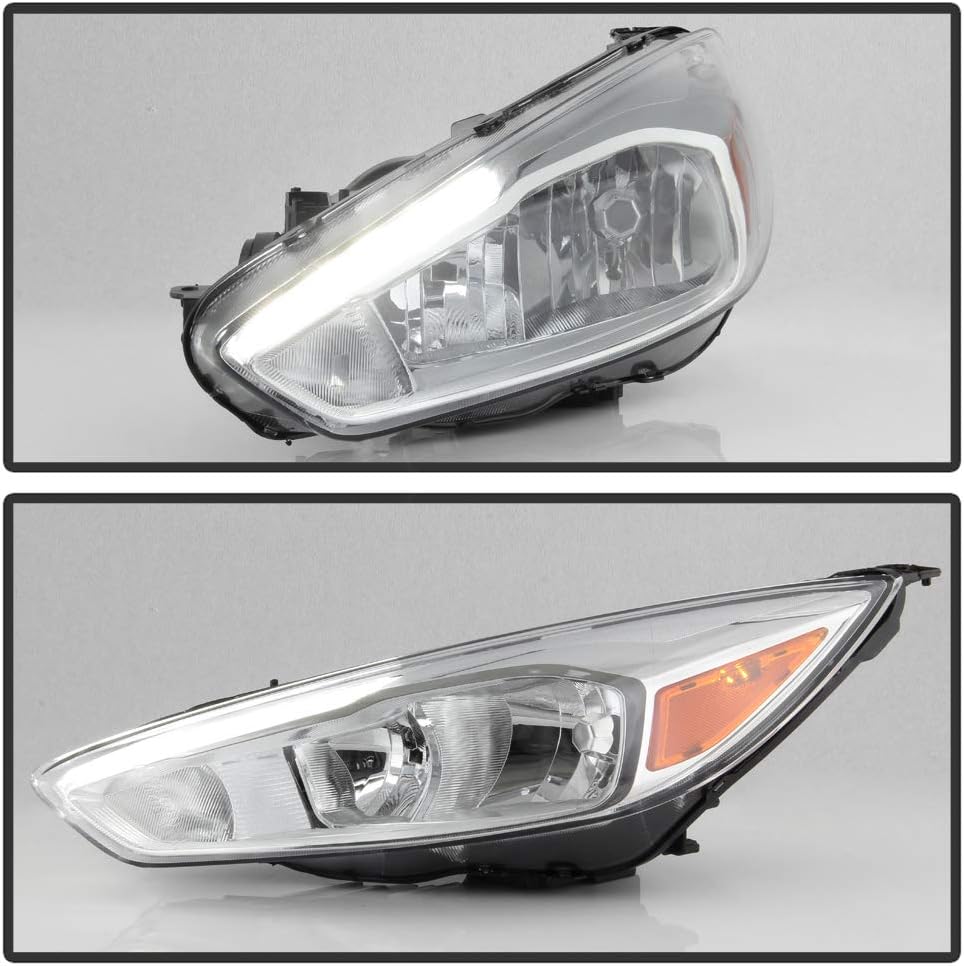 Chrome Housing Headlights Pair for Ford Focus 2015-2018 Halogen LED DRL k7m