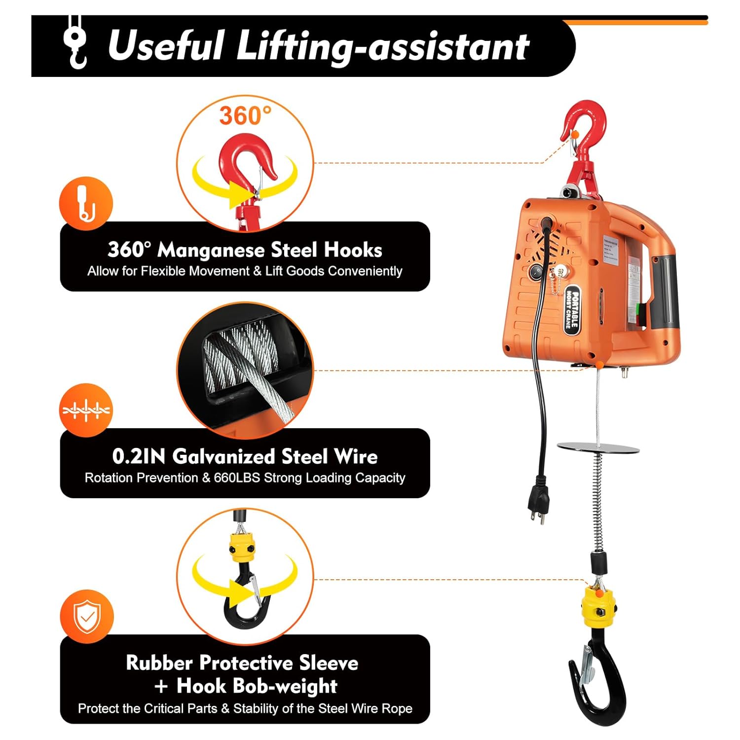 Electric Hoist Winch 660LBS 110V Wireless Remote k7