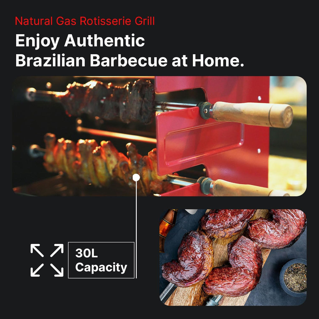 Brazilian Flame Churrasco® Gas Rotisserie Oven Grill Roaster with Auto Rotating Skewers X27946
