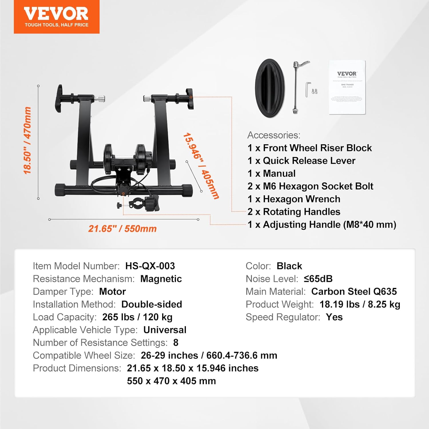 VEVOR Bike Trainer Stand, Magnetic, 8 Resistance Levels, for 26"-29" Wheels T106