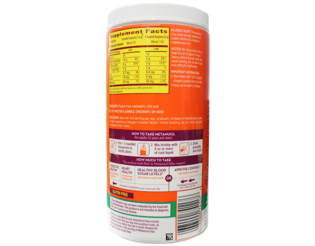 Metamucil Psyllium Fiber Powder, No Sugar, Unflavored, 23.3 oz S561