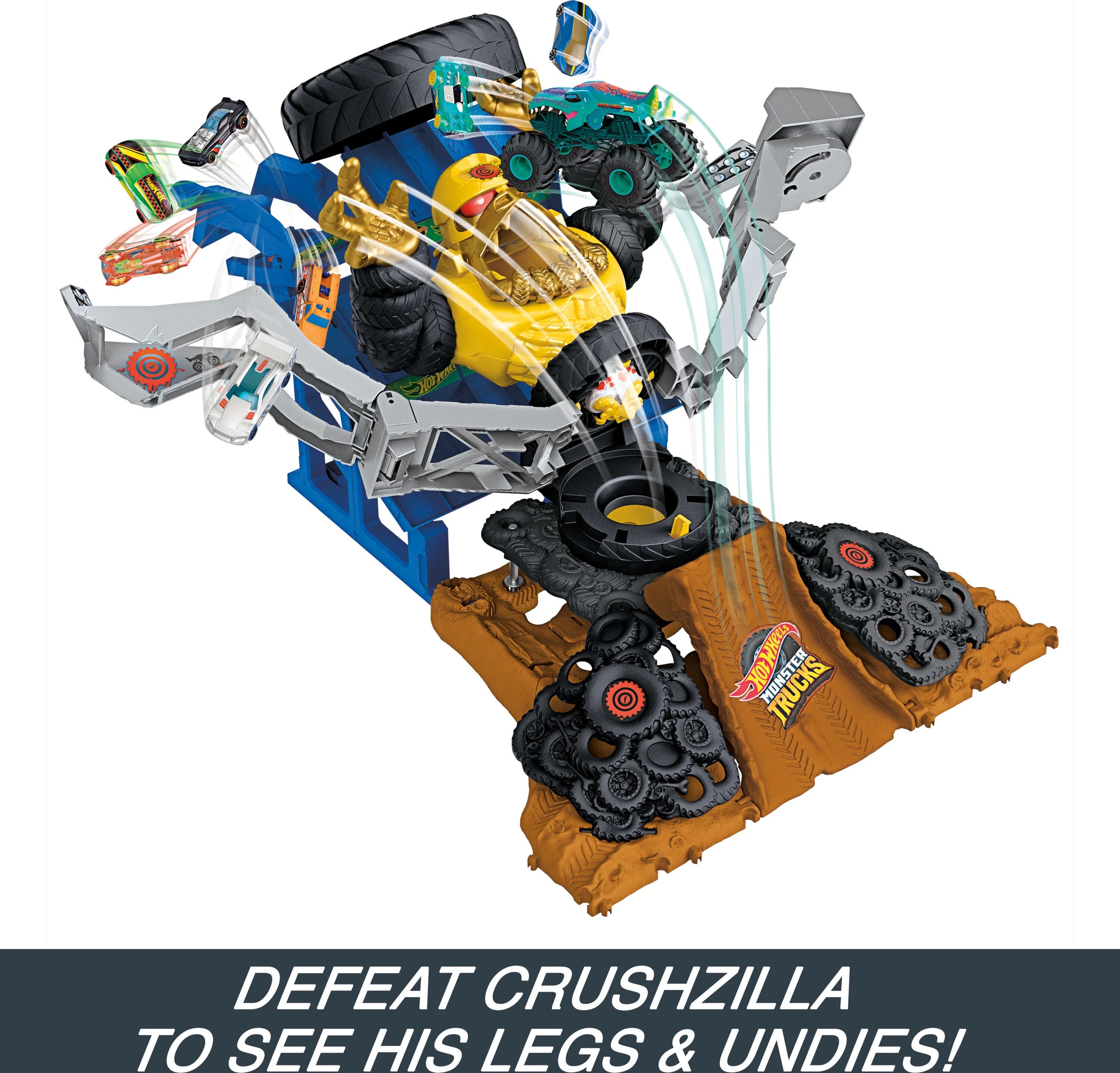 Hot Wheels Monster Trucks Arena Smashers Mega-Wrex vs. Crushzilla Takedown Playset N990