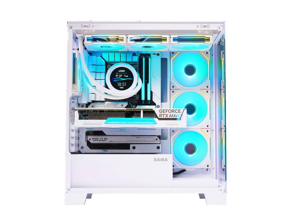 Sama Neview 2351 White Dual USB3.0 Type C Tempered Glass ATX Mid Tower Gaming Computer Case W792597