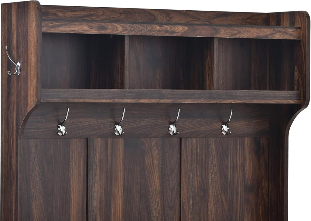 Hall Tree with 6 Hooks and Storage Bench, 39.4INCH, Tiger S75288