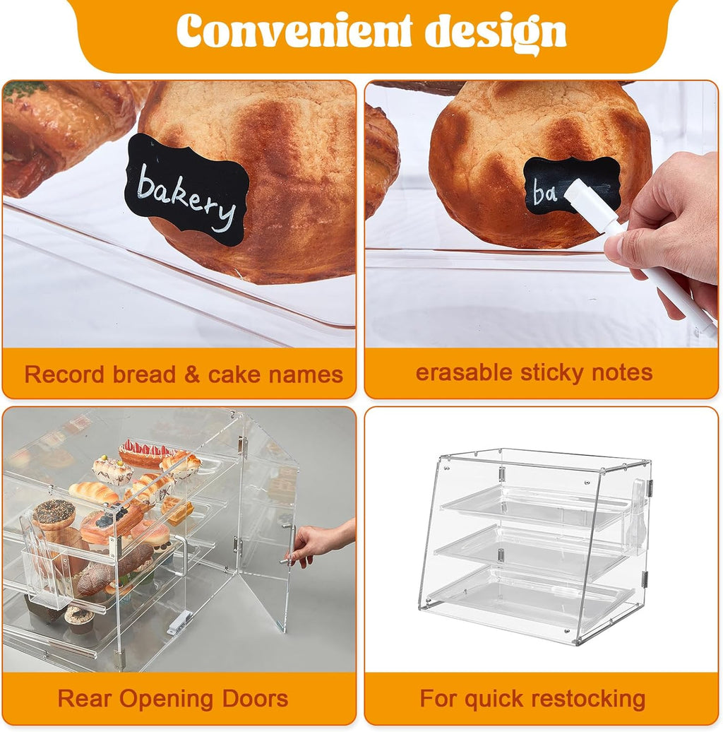 Jinei 3 Tier Acrylic Display Case with Front Rear Door for Bakery Pastry D64772