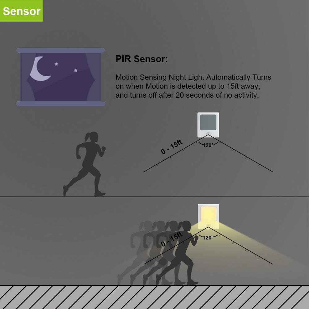 Motion Sensor Night Light with Adjustable Warm White LED, 2 Pack k7m