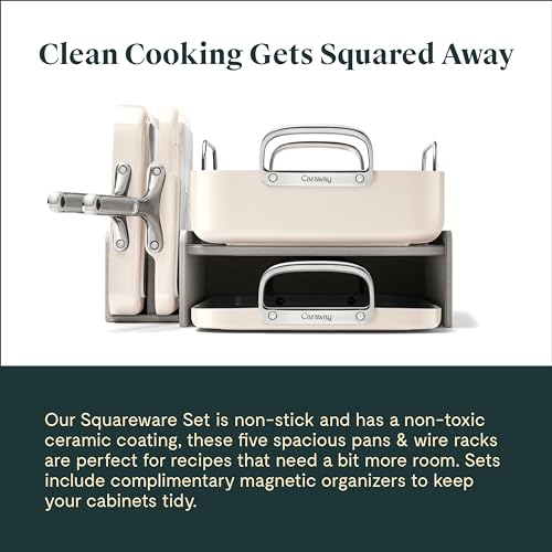 Caraway Square Cookware Set - Non-Stick Ceramic Coated Pans, PTFE & PFOA Free - Marigold D683