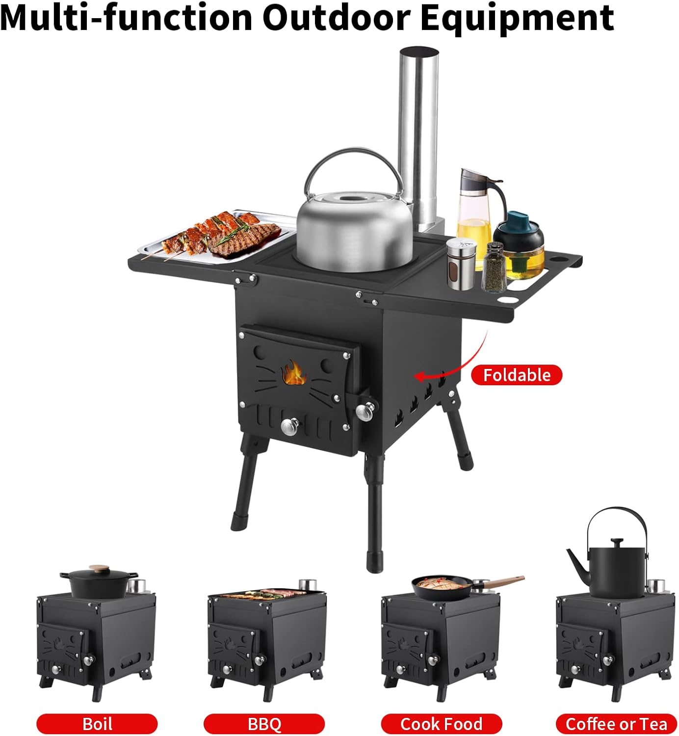 Portable Wood Burning Stove with Chimney Pipe for Camping Tent Heating Cooking k7m