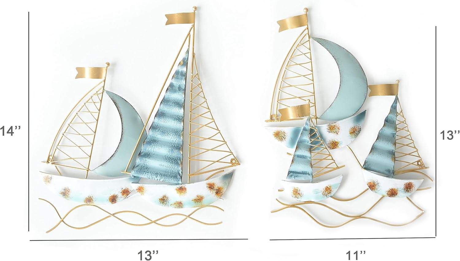 Blue Metal Sail Boat Wall Decor Set of 2 a7