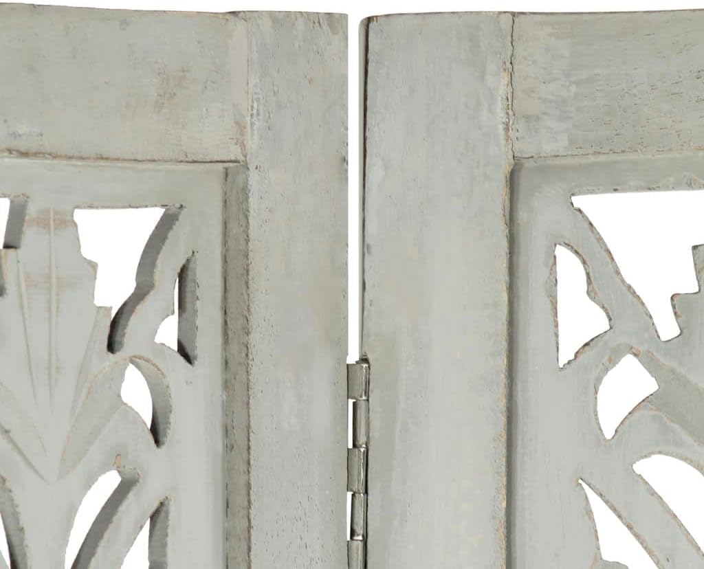 Hand-Carved 3-Panel Gray Wood Room Divider Screen J4918