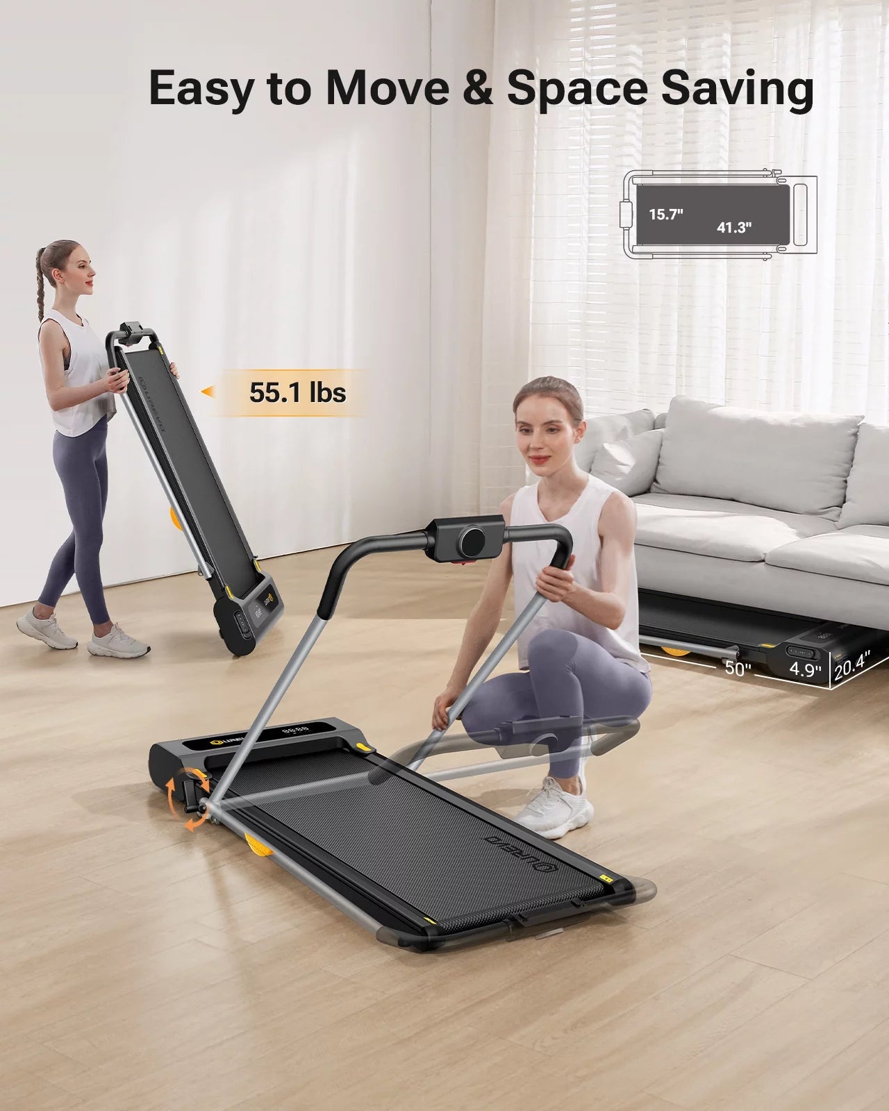 Under Desk Treadmill 2 in 1 Folding with Smart Console a7