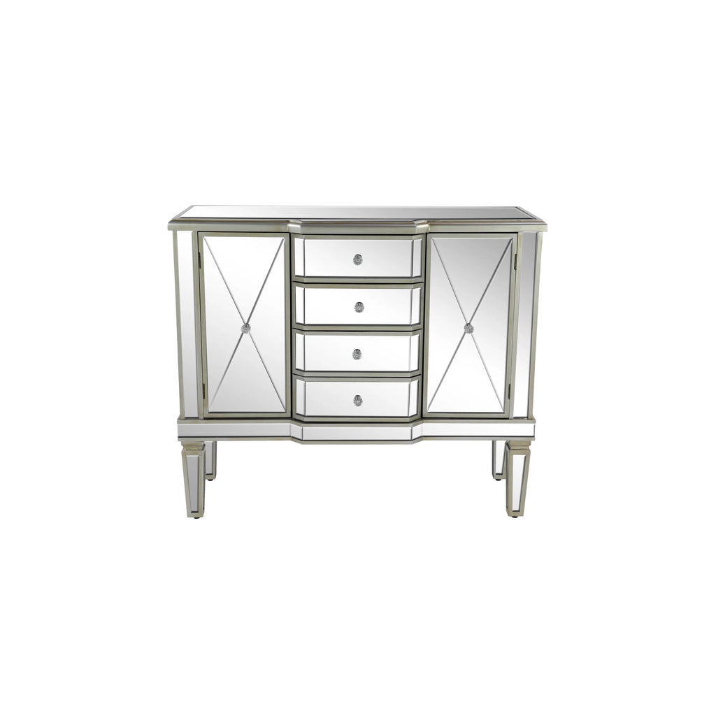 DecMode Silver Wood Mirrored Panel Buffet with 4 Drawers and 2 Doors L67333
