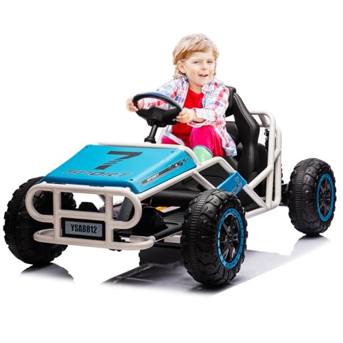 24V Electric Go Kart for Kids Ages 6-12, 2x200W Motors, Blue M4239