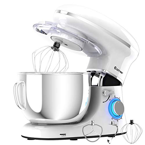 COSTWAY Stand Mixer, 660W Electric Kitchen Food Mixer with 6-Speed Control, 6.3-Quart Stainless Steel Bowl, Dough Hook, Beater, Whisk (Silver-update)