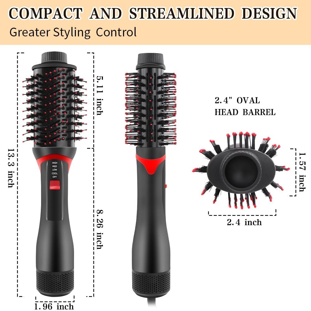 Hair Dryer Brush 4-in-1 Hot Air Styler with Negative Ion Ceramic Titanium Barrel S6572