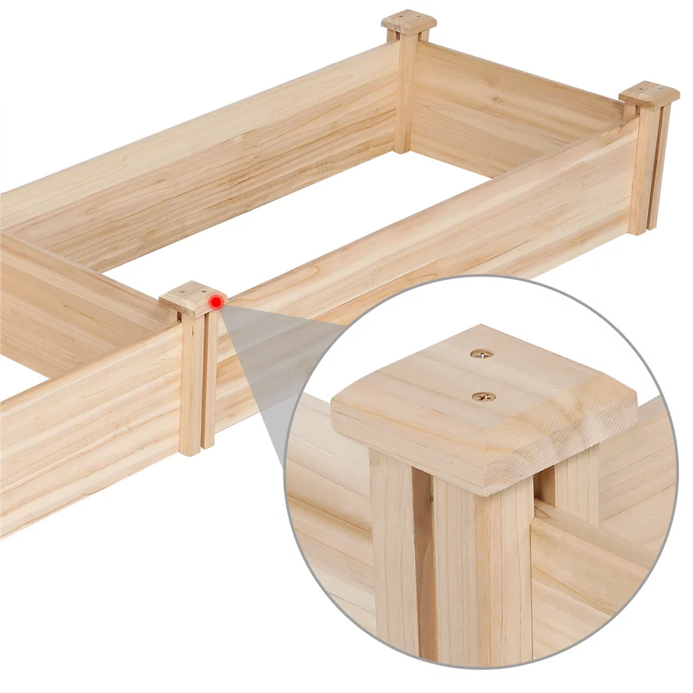 Easyfashion Wooden Raised Garden Bed, 96.7 x 24.6 x 10.6 inch, Natural Wood H225