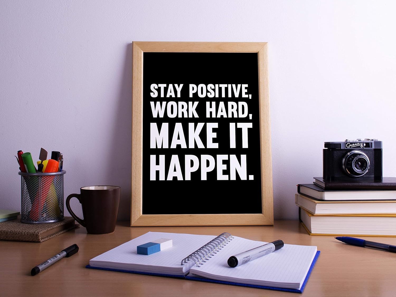 Stay Positive Work Hard Make It Happen Poster Print, Motivational Office Wall Decor Unframed R72683