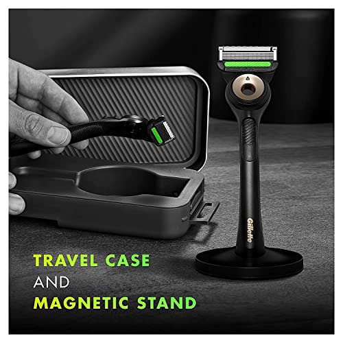 Gillette Labs Razor for Men with Exfoliating Bar Gold Edition, 3 Refills, Travel Case & Magnetic Stand N637