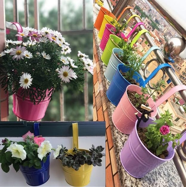 Hanging Flower Pots for Indoor Outdoor Plants with Hooks 5 Pack Black k7m