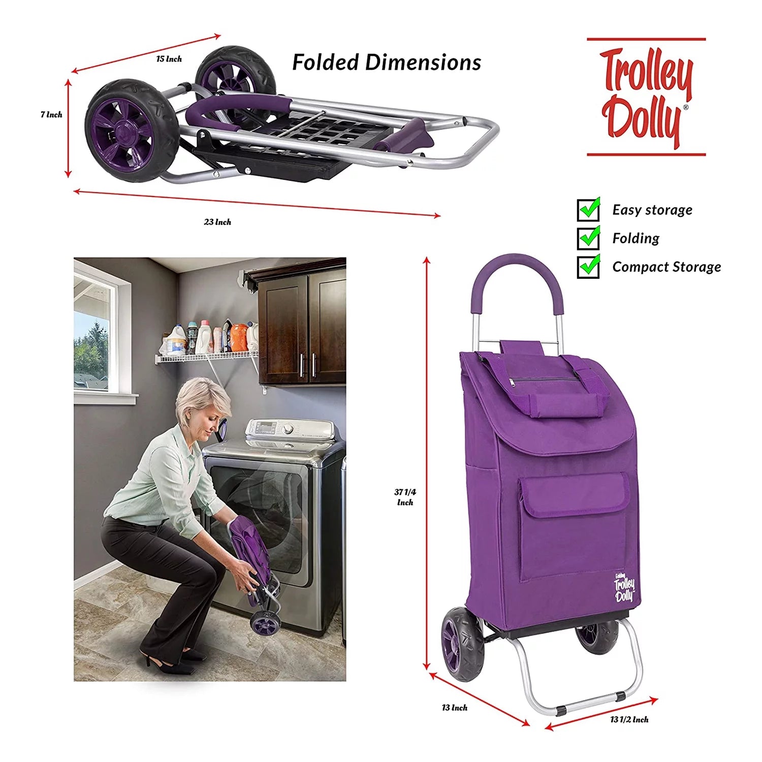 dbest products Trolley Dolly Foldable Shopping Cart, Purple Q270231