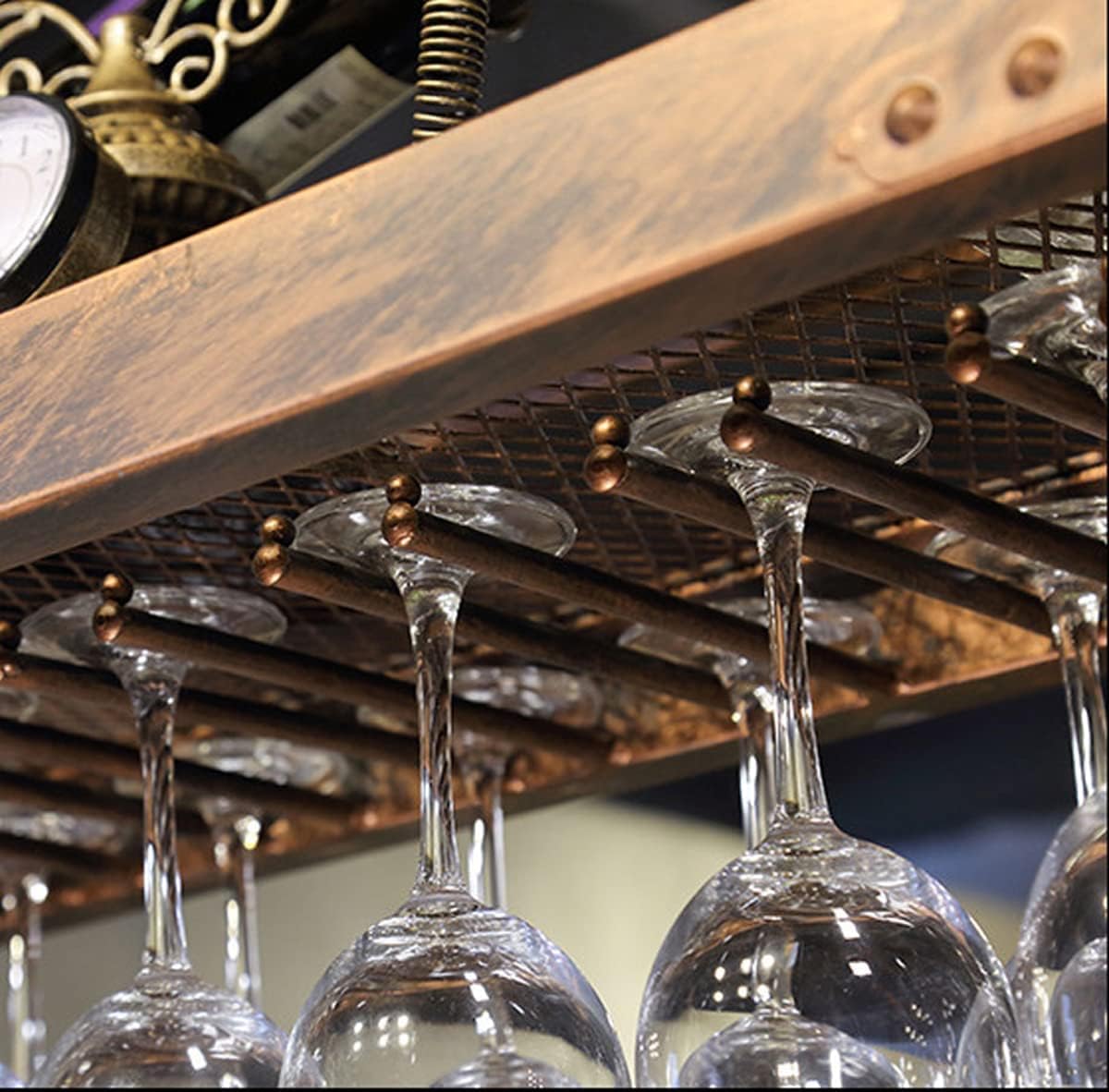 Hanging Wine Glass Rack, Industrial Vintage Metal Wall-Mounted, Bronze, 60x35cm Z974