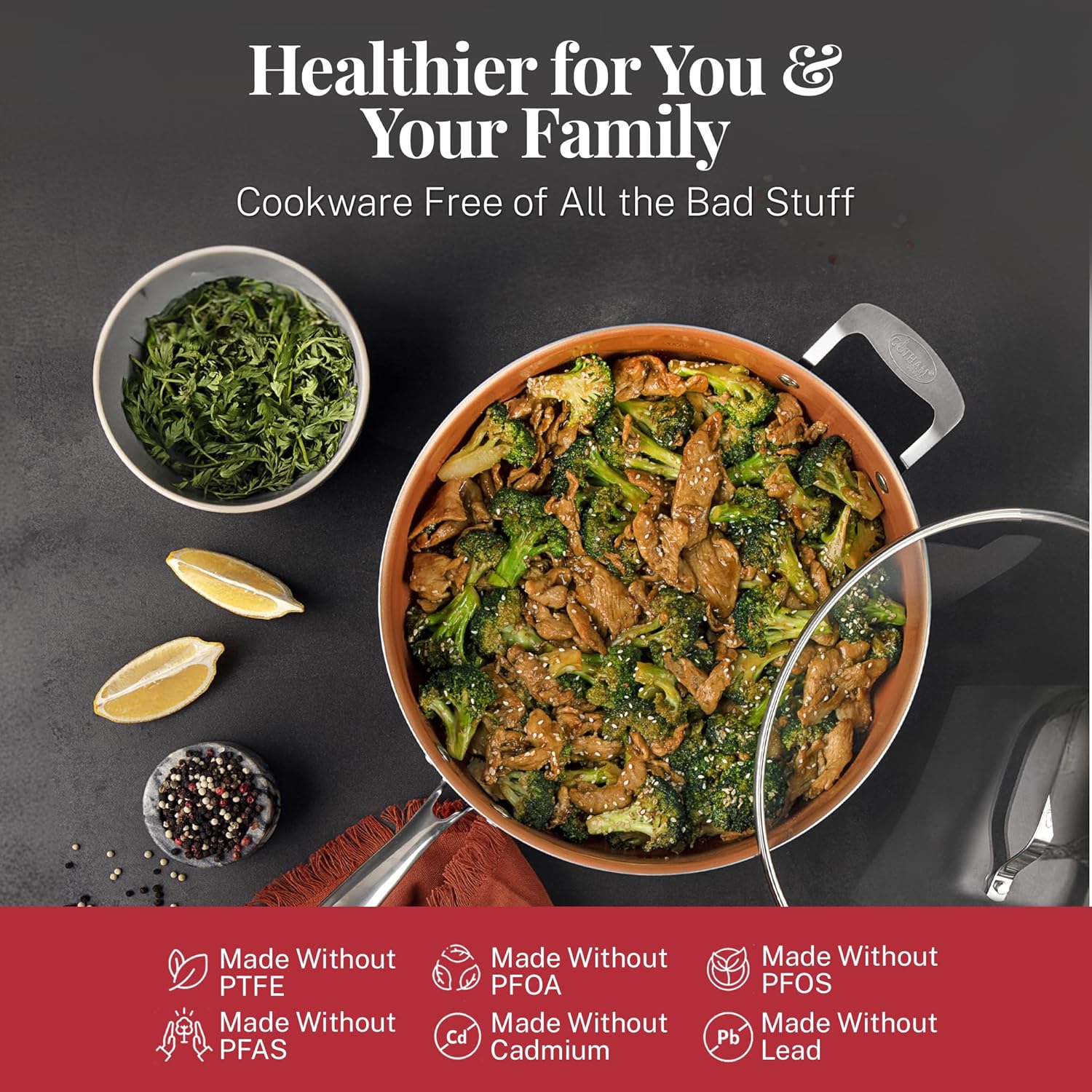 Gotham Steel 20 Pc Pots and Pans Set Nonstick Cookware with Lids, Red E4197