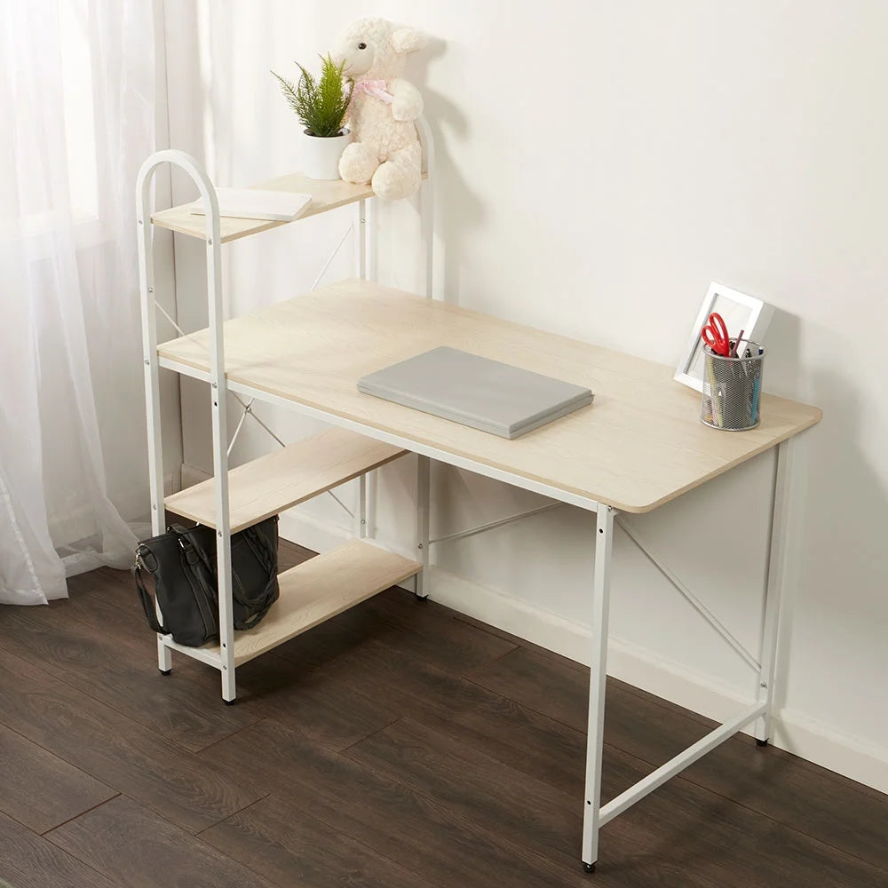 Home Basics Computer Desk with Shelves, Oak/White L451732