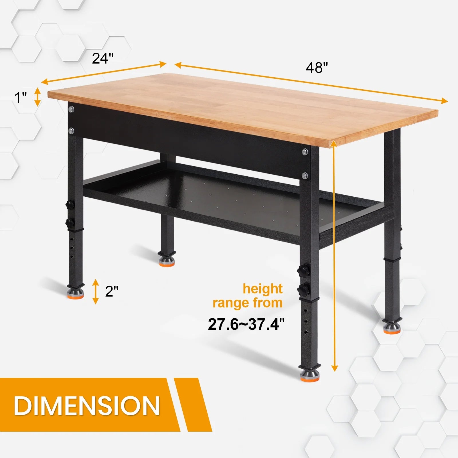 Polar Aurora 48" Adjustable Heavy-Duty Workbench with Rubber Wood Top D7005