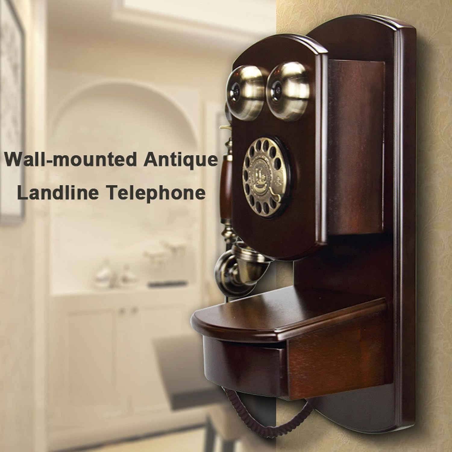 Retro Antique Corded Landline Rotary Dial Phone for Home Desk Decor J3384