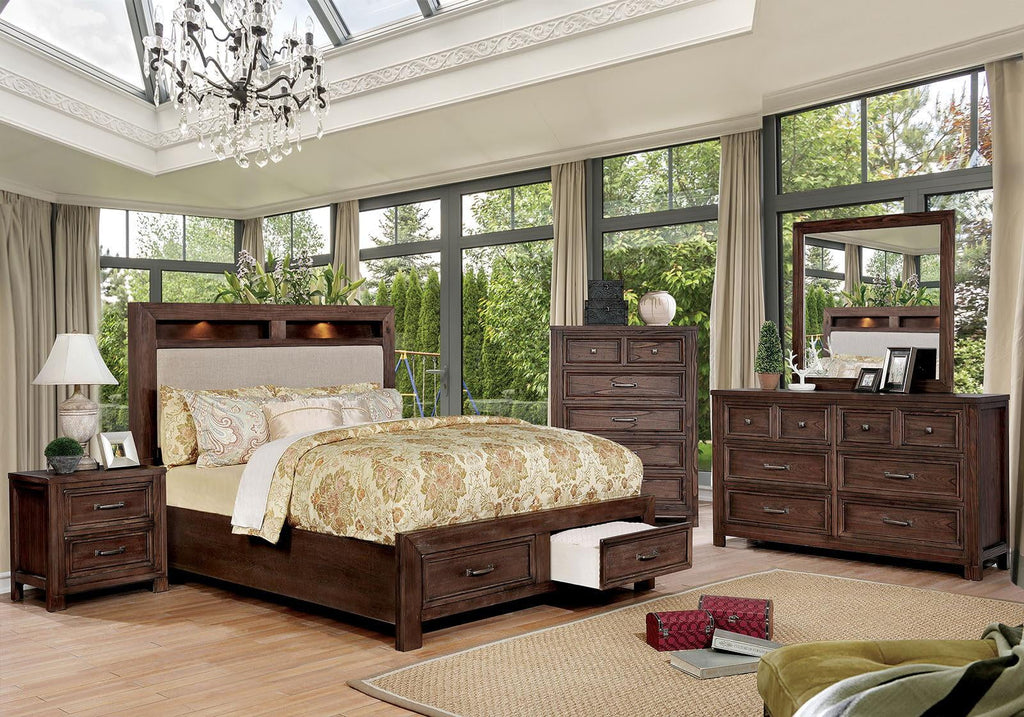 Transitional Dark Oak Solid Wood King Bedroom Set 5pcs FOA CM7365A Tywyn