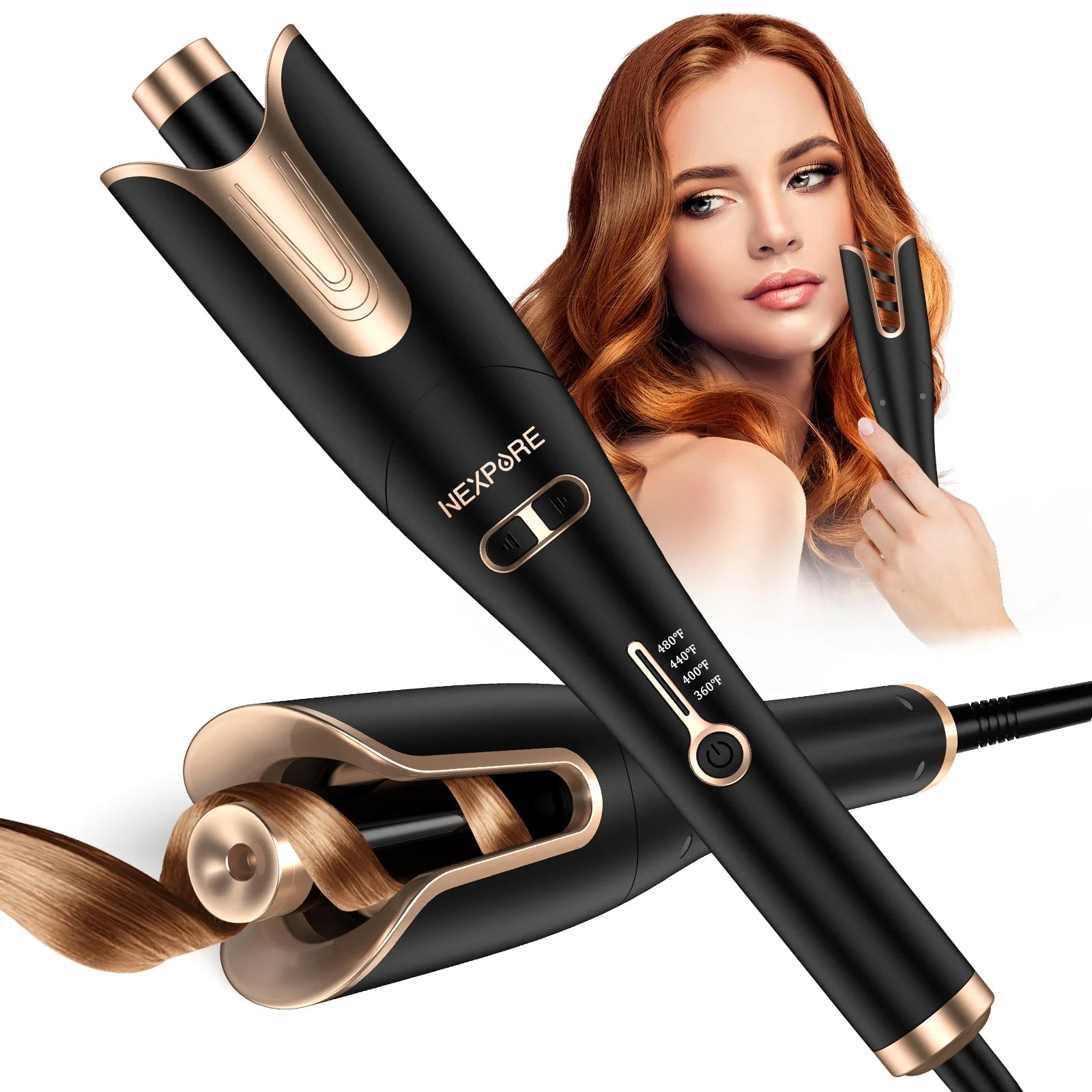 NEXPURE Curling Irons,Curling Iron Professional with 1" Large Rotating Barrel & 4 Temps,Salon Curl Hair,Gold