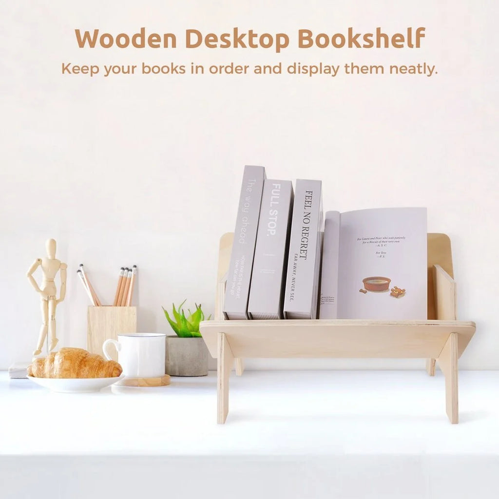 Wooden Desktop Bookshelf Tilted Bookcase Display Organizer Z875346