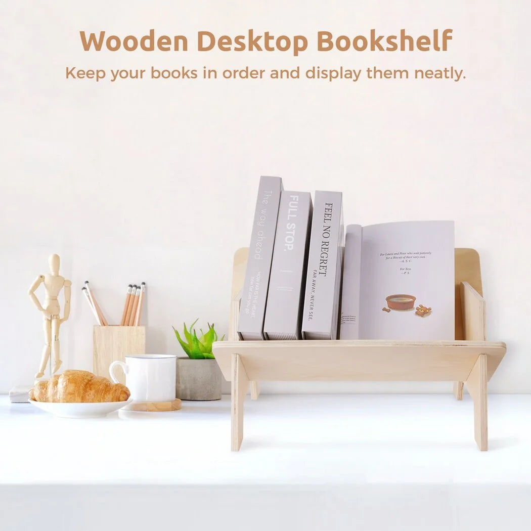 Wooden Desktop Bookshelf Tilted Bookcase Display Organizer Z875346