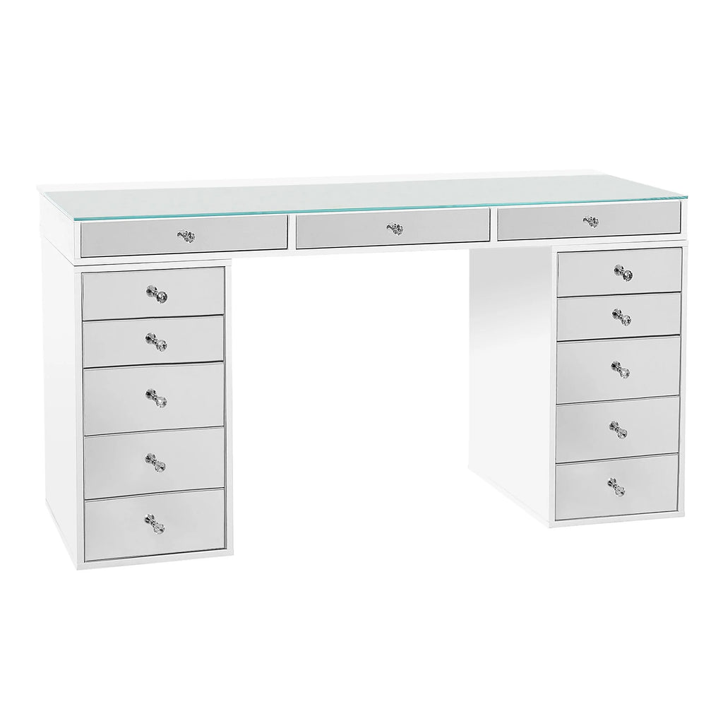 Impressions Vanity SlayStation 2.0 Mirrored Tabletop + 5 Drawer Units Bundle for Vanity Mirror & Make Up Storage - Solid Material Vanity Makeup Organizer Desk for Living Room & Dressing (Bright White)