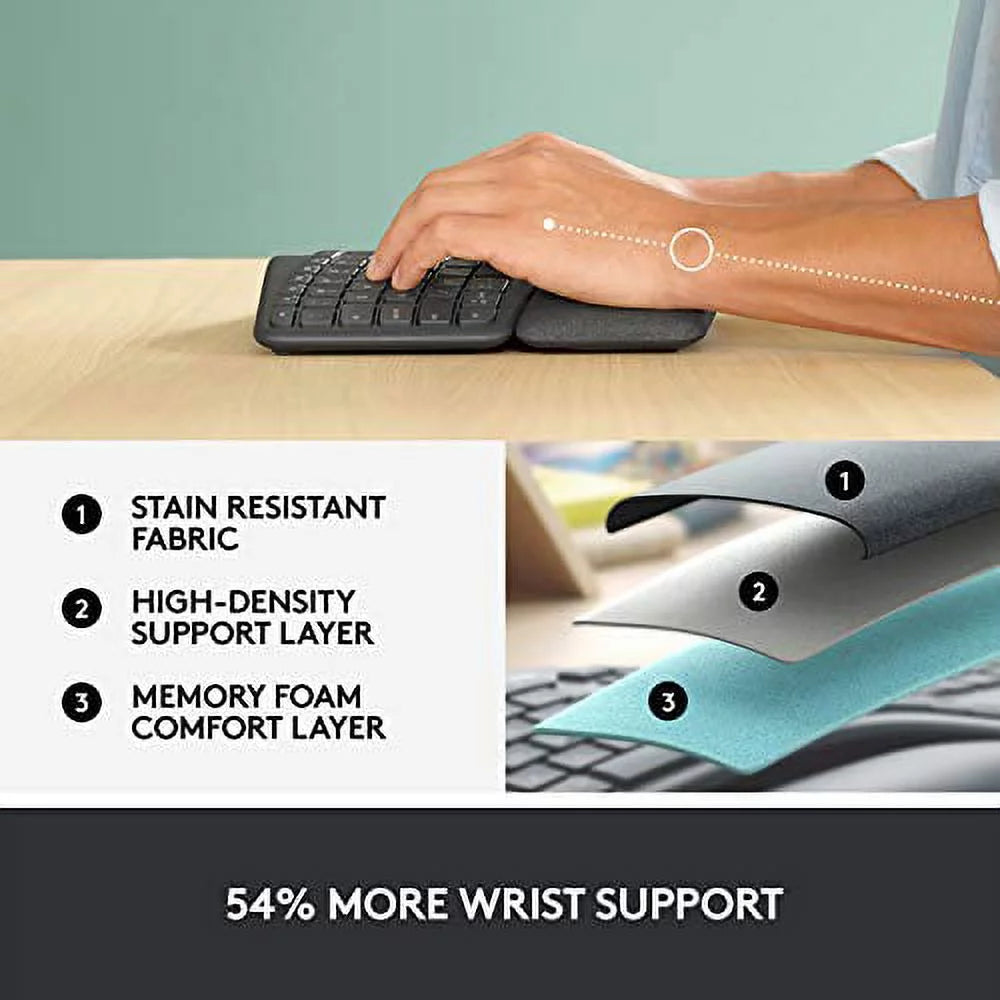Wireless Ergonomic Split Keyboard with Wrist Rest for Windows Mac Bluetooth USB a7k