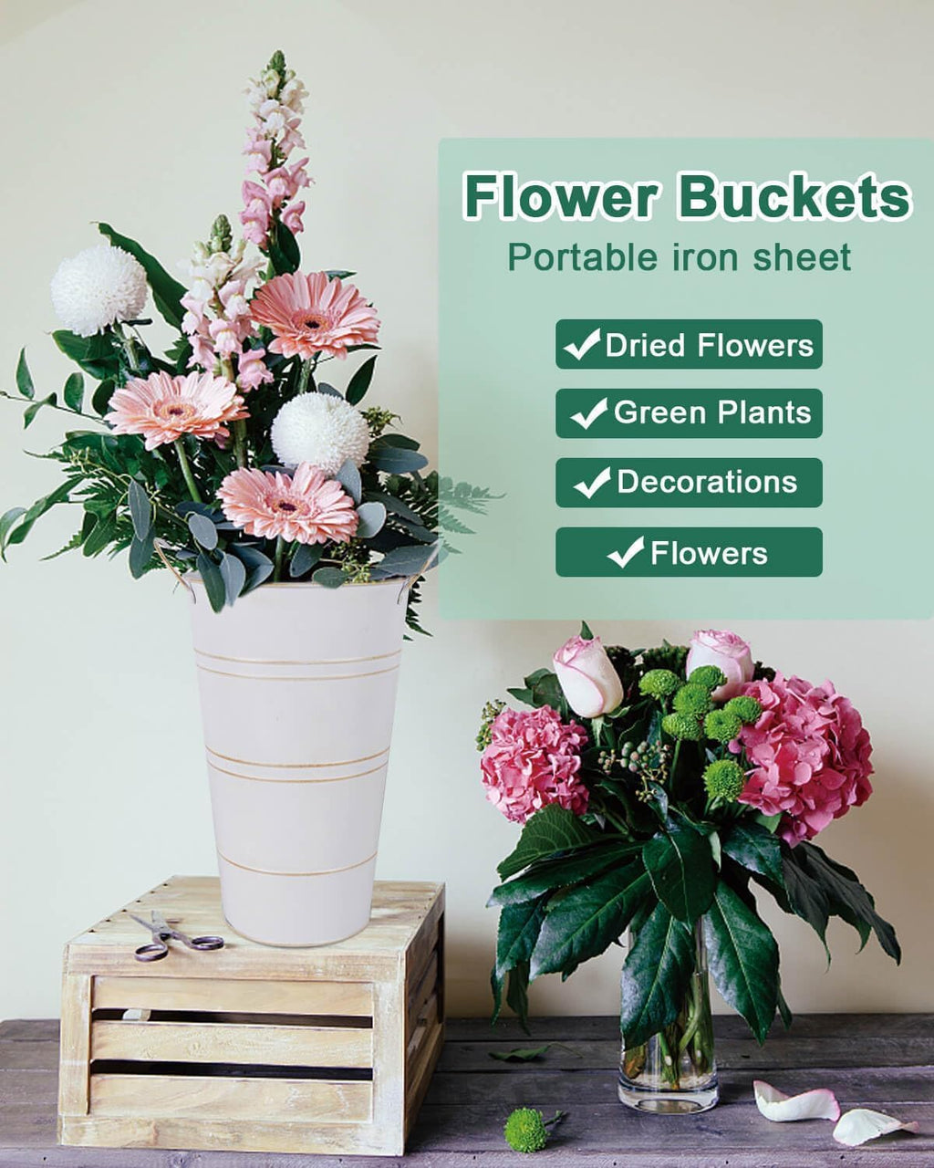 Galvanized Metal Vases with Handles for Flowers k7m