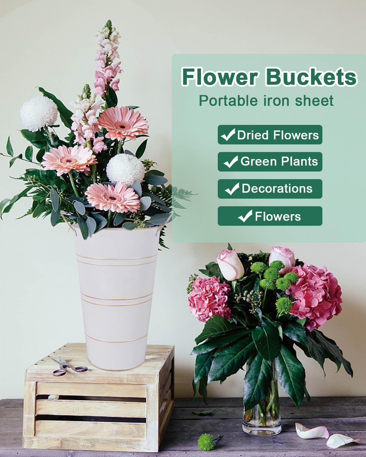 Galvanized Metal Vases with Handles for Flowers k7m