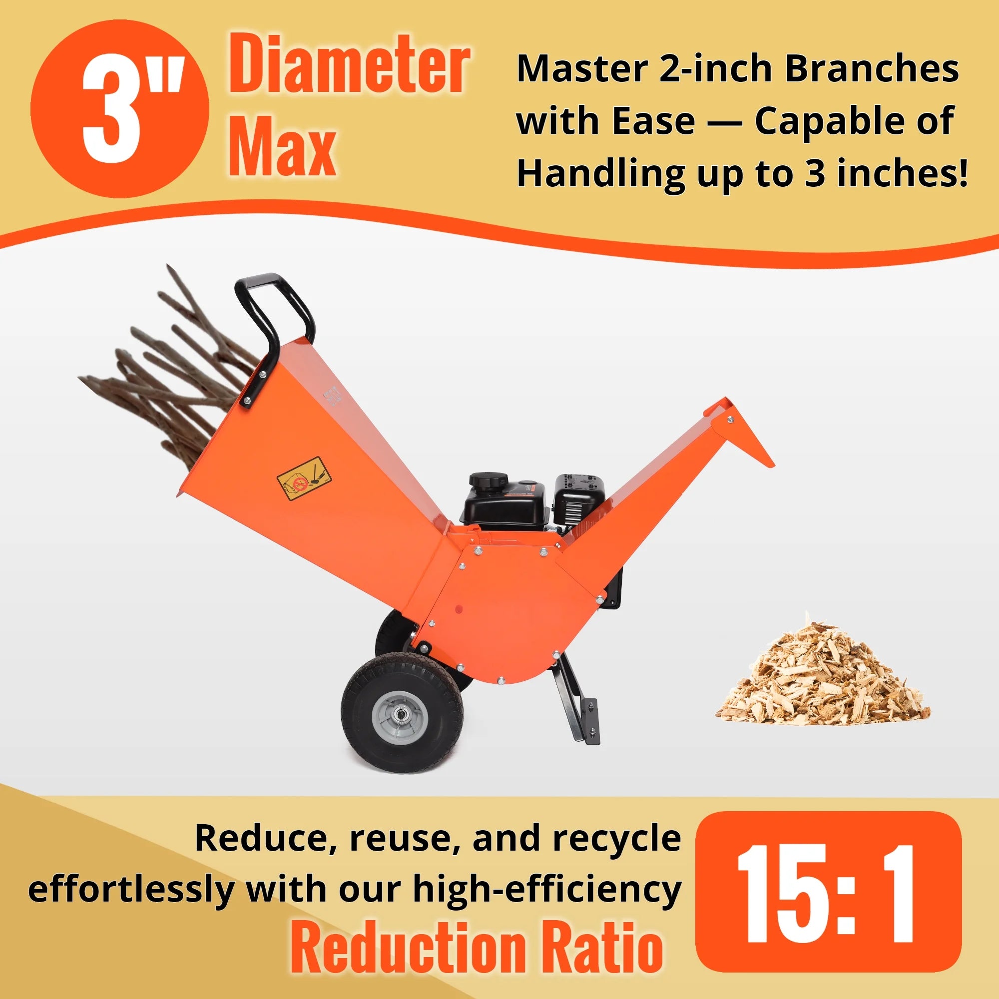 Wood Chipper Shredder Mulcher 7HP Gas Powered Compact 3 Inch Max Capacity a7