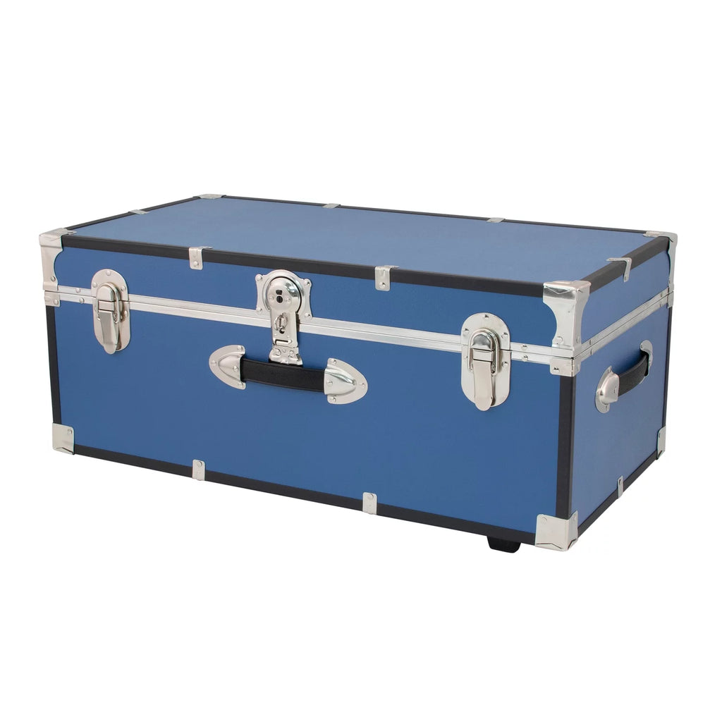 Wood Trunk with Wheels and Lock Mist Blue k7q