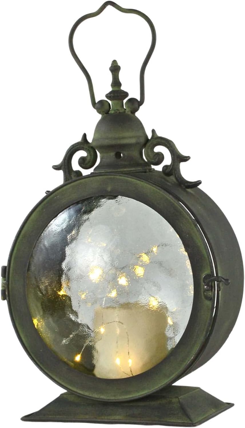 Metal Round Hanging Candle Lantern with Curved Glass Insert k7p