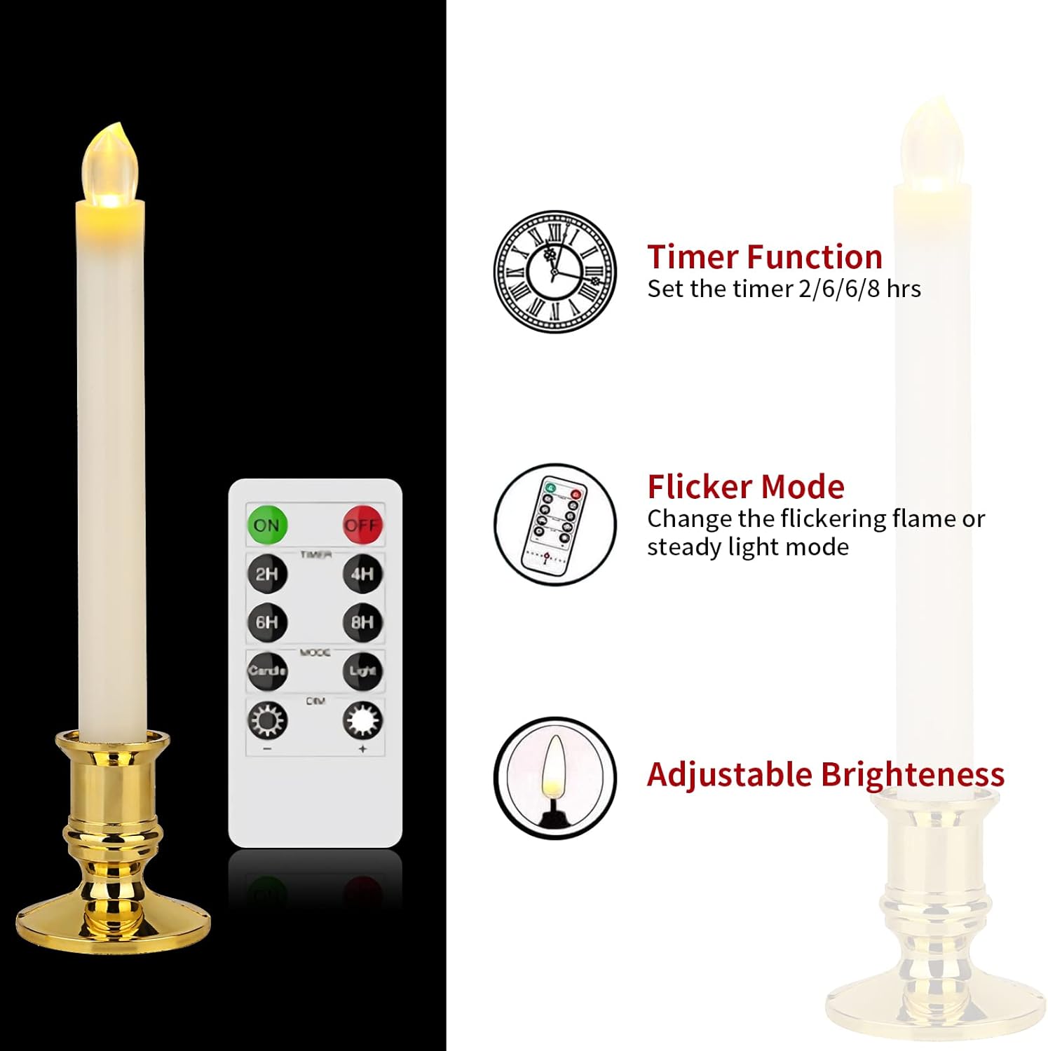 Flameless LED Taper Candles with Remote, Gold Holders, 12 Pack k7