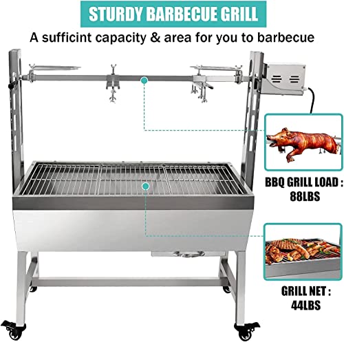 Stainless Steel Rotisserie Grill for BBQ, 66LBS Capacity, 37 Inch Outdoor Charcoal Roaster D798