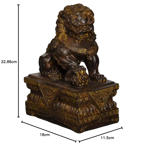 Chinese Guardian Lion Foo Dog Statues Set of Two 9 Inch Bronze Finish k7